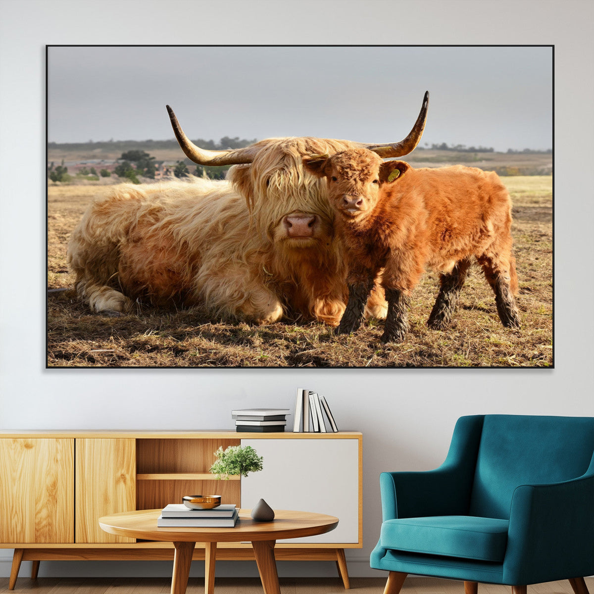 Highland Cow Canvas Wall Art Animal Print for Farm House Decor