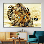 Blue-Eyed Leopard Canvas Wall Art, Framed Animal Print, Fierce and Bold Decor for Living Rooms