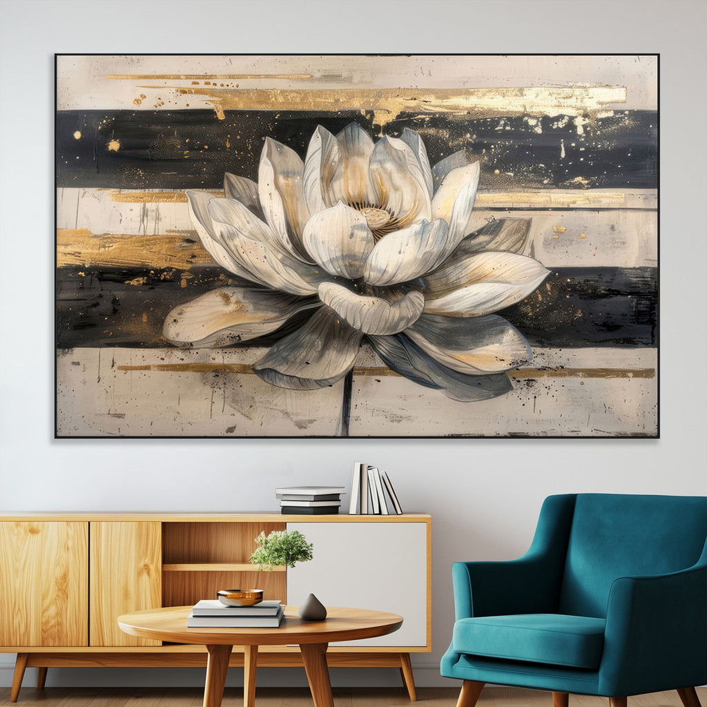 Lotus Flower Wall Art | Framed Abstract Floral Canvas