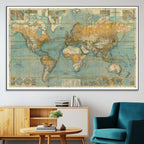 Push Pin World Map Canvas Print | Travel Tracker Wall Art for Couples