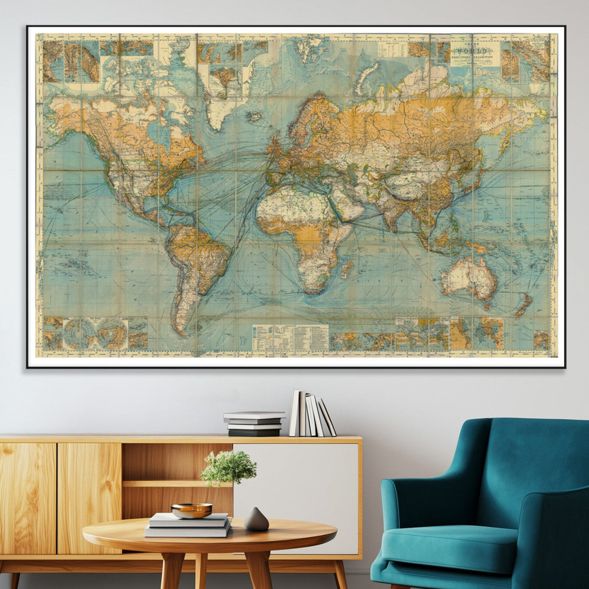 Push Pin World Map Canvas Print | Travel Tracker Wall Art for Couples
