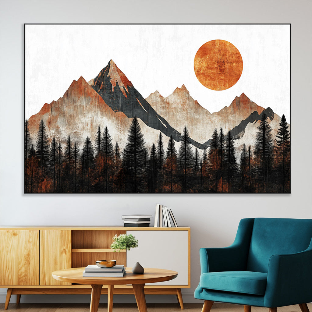 Modern Abstract Mountain Canvas Wall Art Print