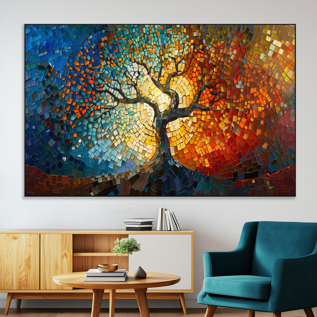 Yggdrasil Tree of Life Mosaic Stained Glass Wall Art Canvas Print