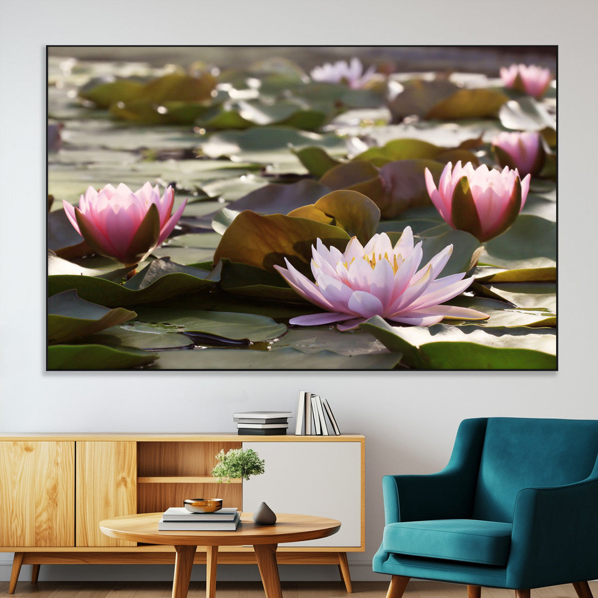 Lotus Flower Wall Art Canvas Print, Water Lily Large Wall Art for Yoga Room Decor