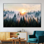 Abstract Forest Wall Art, Serene Nature Canvas Print with Misty Forest Design for Modern Home Decor