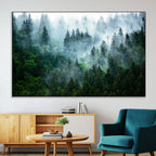 Misty Forest Wall Art Canvas Print, Framed Foggy Mountain Art, Large Scenic Woodland Canvas