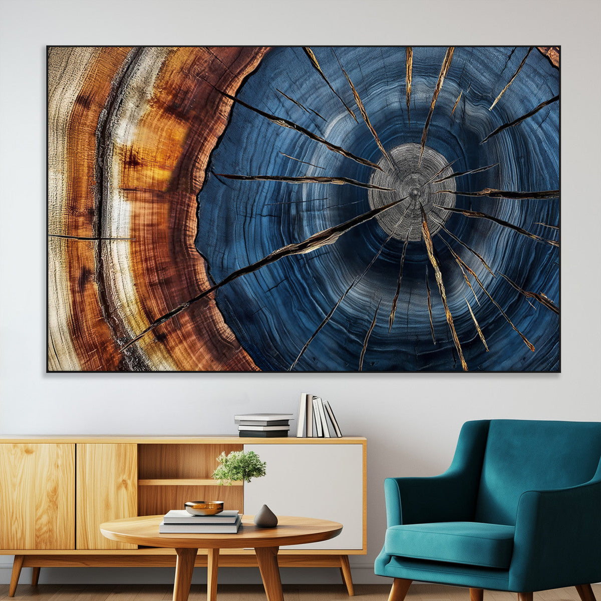 Framed Abstract Tree Ring Wall Art Print, Natural Rustic Wood Grain Canvas Print