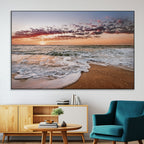 Ocean Sunset Wall Art Canvas Print | Sandy Shore and Gentle Waves