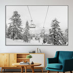 Ski Lift Wall Art | Framed Snowy Mountain Canvas Artwork