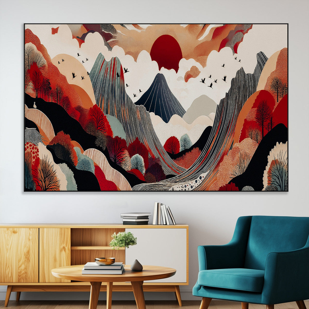 Abstract Mountain Wall Art Canvas Print | Vibrant Stylized Landscape