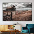 Rustic Barn Wall Art Canvas Print, Framed Moody Field Scene