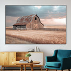Rustic Barn Wall Art Canvas Print, Framed Wheat Field Scene