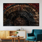 Dark Wood Ring Wall Art Canvas Print, Framed Abstract Tree Slice Print, Rustic Wood Grain Decor