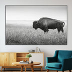 Bison Wall Art Canvas Print, Framed Rustic Wildlife Scene with Wild Buffalo