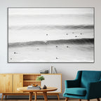 Black White Ocean Wall Art Canvas Print, Framed Coastal Sport and Ocean Swimmers Scene