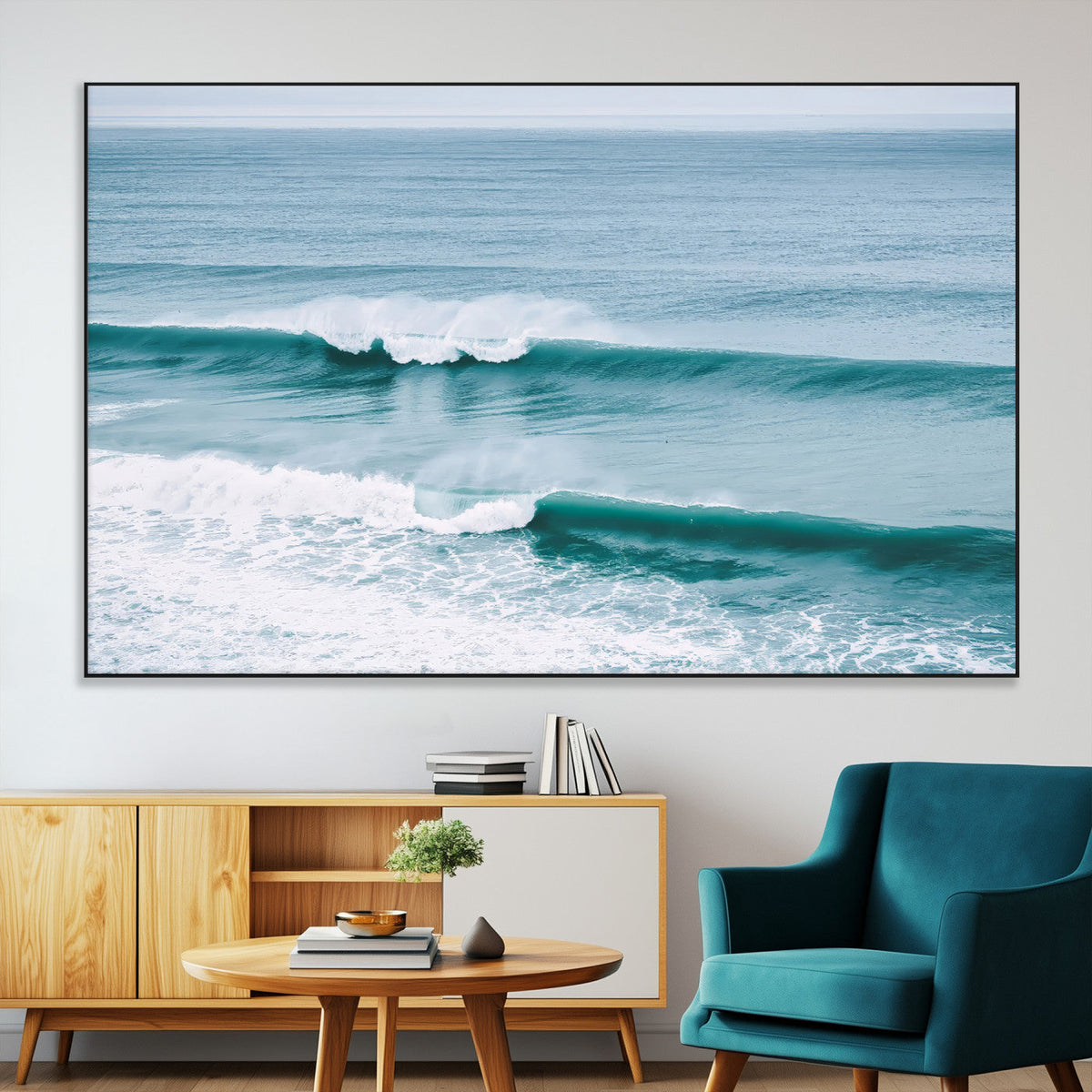 Ocean Swell Wall Art Canvas Print, Framed Surf Waves and Blue Water Scene