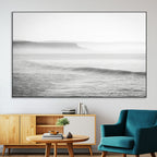 Black and White Seascape Wall Art Canvas Print, Framed Misty Ocean Waves