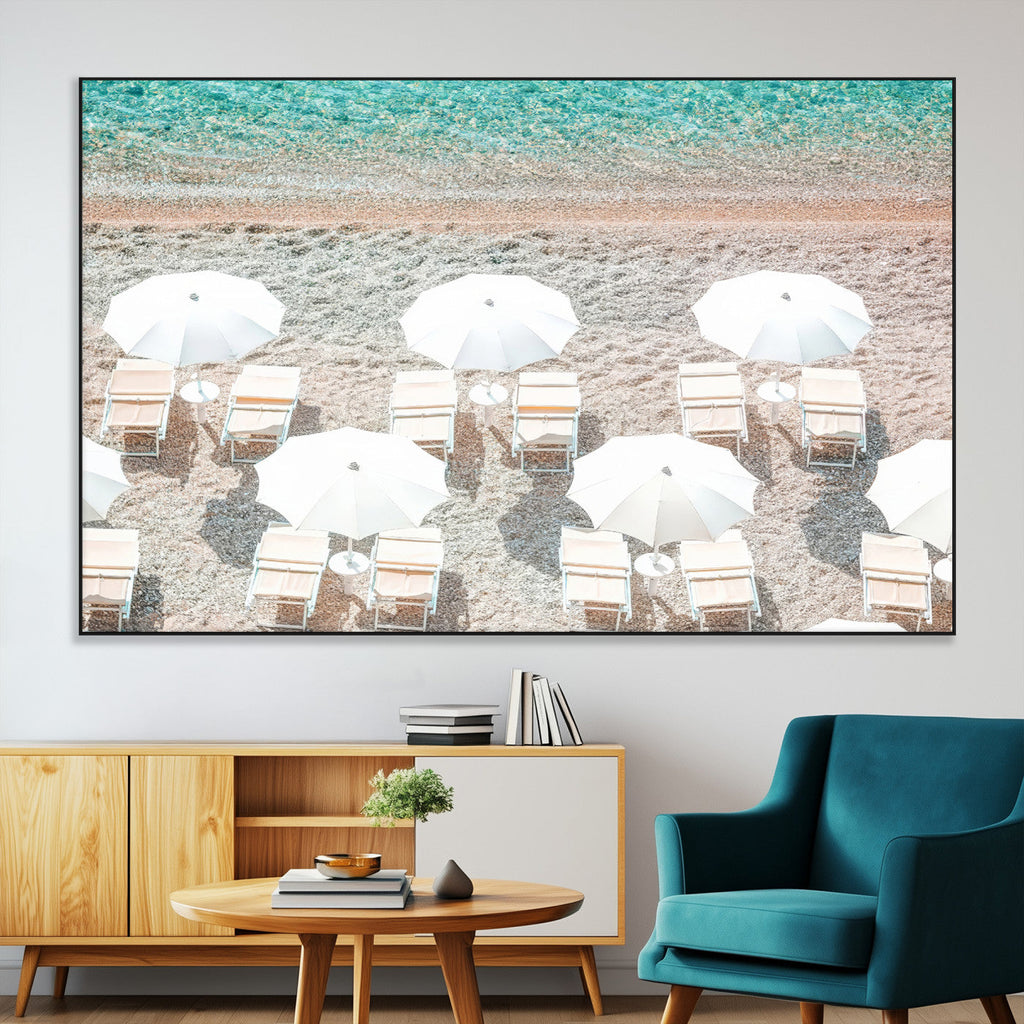 Calm Beach Wall Art | Framed Turquoise Water Canvas Artwork