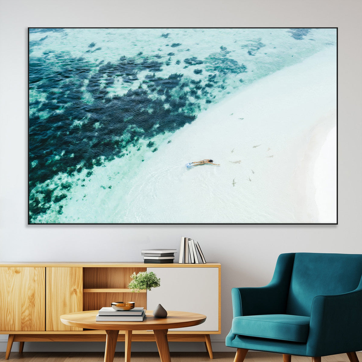 Minimal Beach Wall Art | Framed Ocean Swimming Canvas
