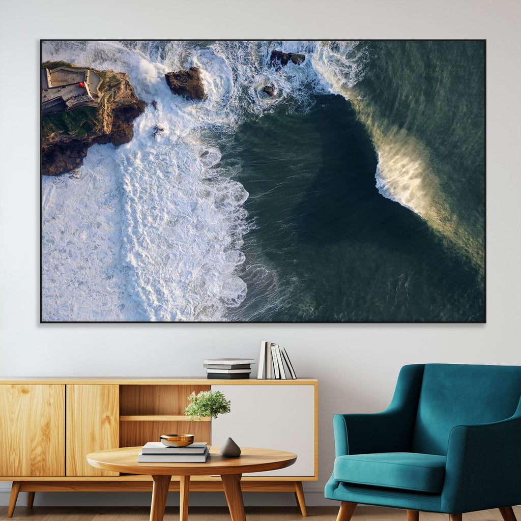 Ocean Wave Wall Art | Aerial Coastal View Canvas Artwork