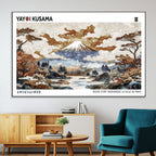 Modern Japanese Wall Art Canvas Print, Framed Abstract Mount Fuji Landscape, Yayoi Kusama Canvas Wall Art