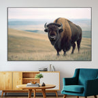 Bison Wall Art Canvas Print, Framed American Buffalo Rustic Western Artwork