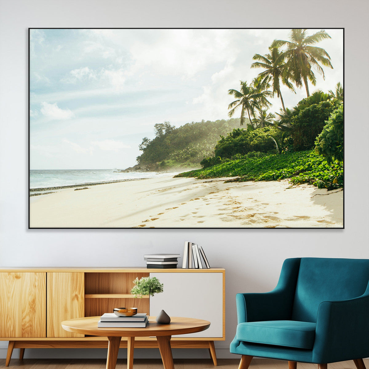 Relaxing Beach Wall Art Canvas Print, Framed Ocean View Coastal Serenity