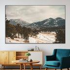 Mountain Landscape Wall Art Canvas Print, Framed Snowy Peaks Alpine Winter