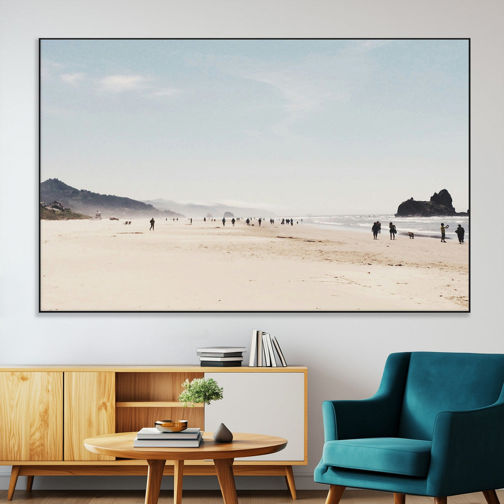 Minimalist Beach Wall Art Canvas Print, Framed Coastal Serenity Soft Sand