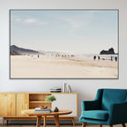 Minimalist Beach Wall Art Canvas Print, Framed Coastal Serenity Soft Sand