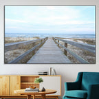 Beach Boardwalk Wall Art Canvas Print, Framed Coastal Serenity Ocean View