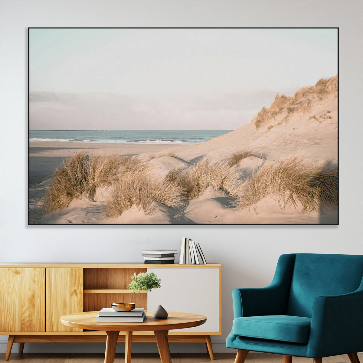 Beach Landscape Wall Art Canvas Print, Framed Sand Dune Photography, Minimalist Seascape Coastal Decor