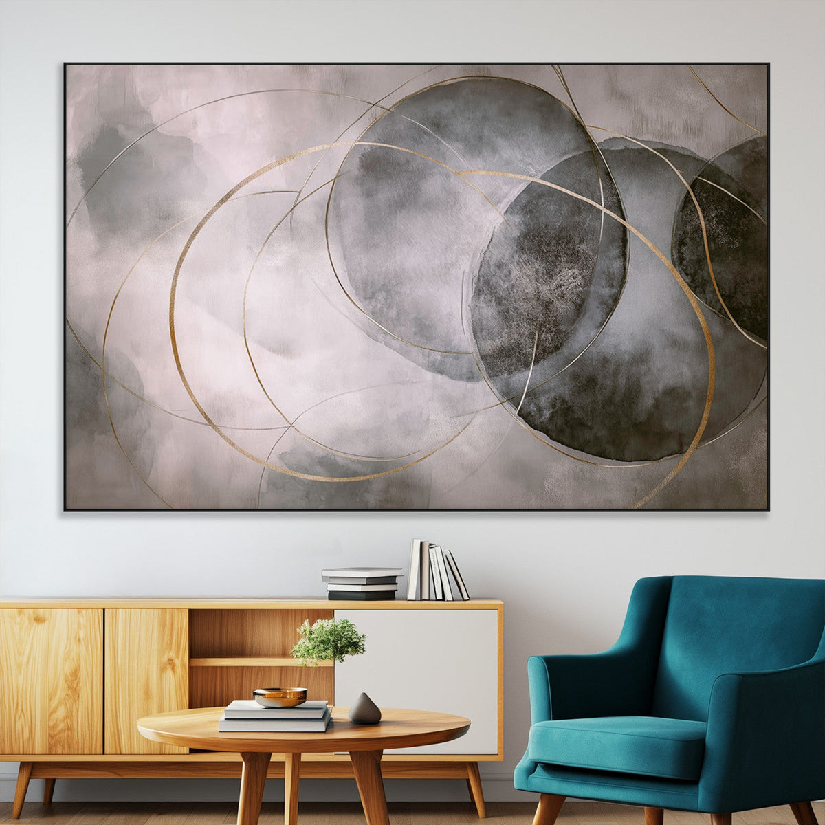 Abstract Grey Gold Wall Art | Modern Geometric Canvas