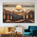 Wooden Mountain Layers Art | Rustic Pine Tree Landscape