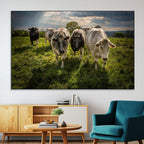 Grazing Cattle Herd Wall Art Canvas Print, Framed Green Pasture Farm Scene