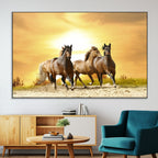 Wild Horses Wall Art Canvas Print, Framed Galloping Herd