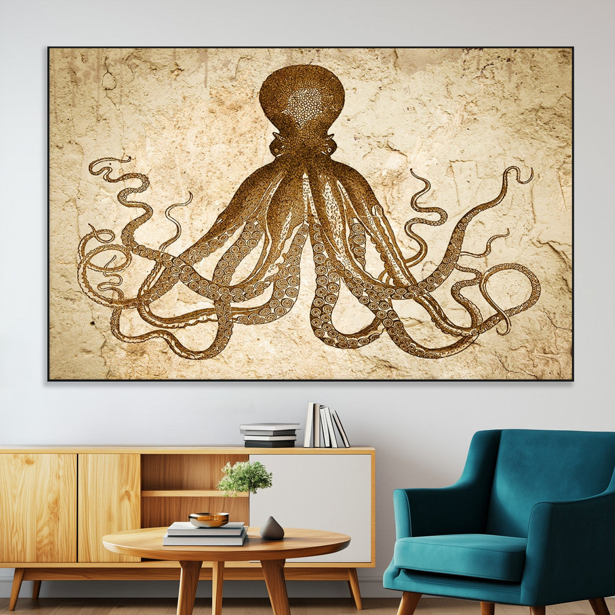 Sepia Octopus Wall Art Abstract Animal Canvas Print