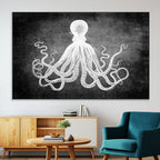 Black White Octopus Wall Art Canvas Print