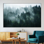 Misty Forest Wall Art | Serene Green Landscape Canvas Print