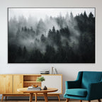 Foggy Forest Wall Art Canvas Print | 3 Panel Large Misty Landscape