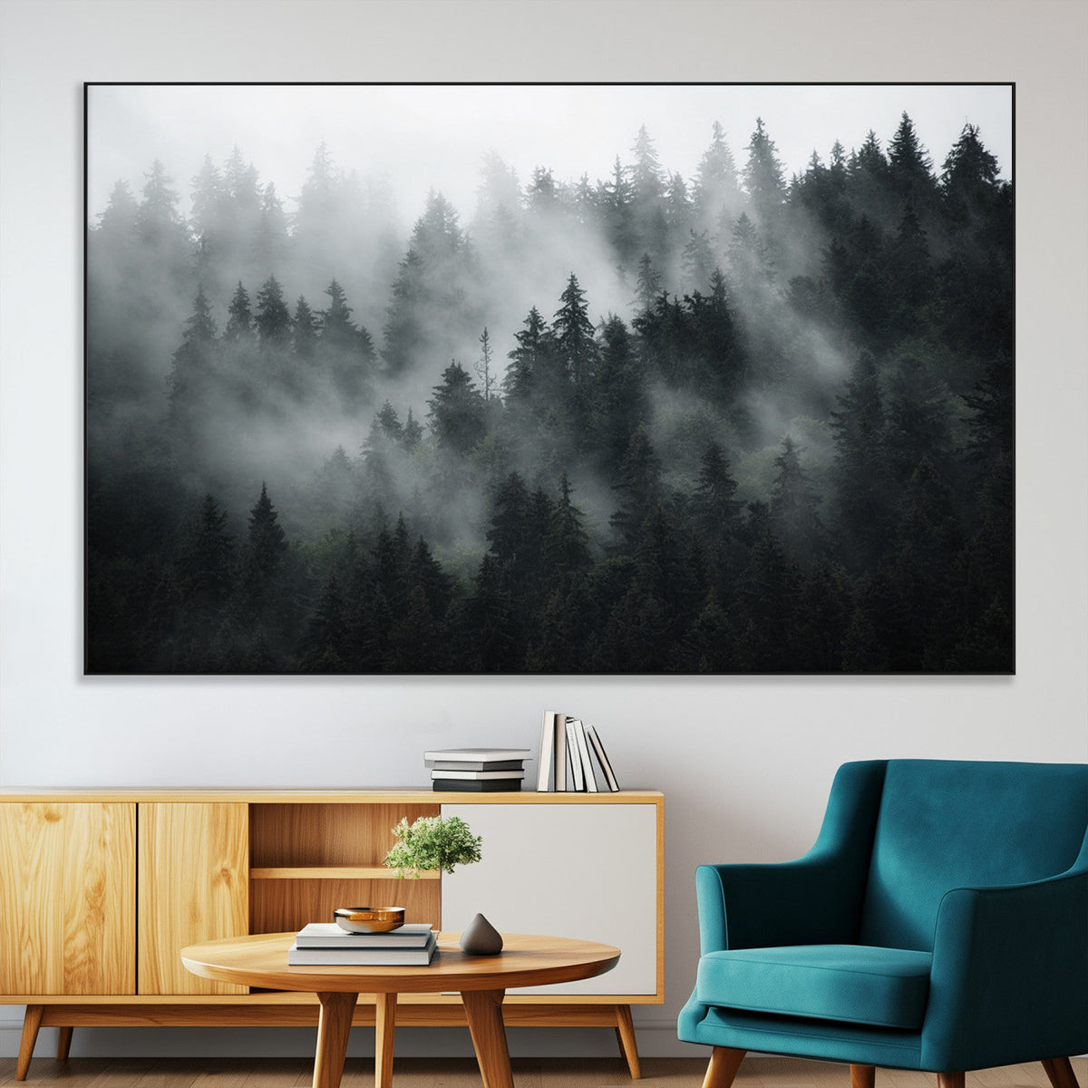 Foggy Forest Wall Art Canvas Print | 3 Panel Large Misty Landscape