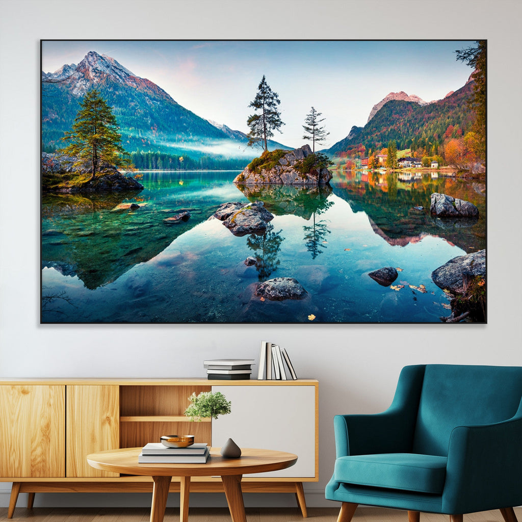 Crystal Clear Lake Wall Art | Mountains Wall Art Canvas | 3 Panel Landscape