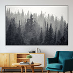 Misty Forest Canvas Wall Art | Monochrome Triptych Pine Tree Print