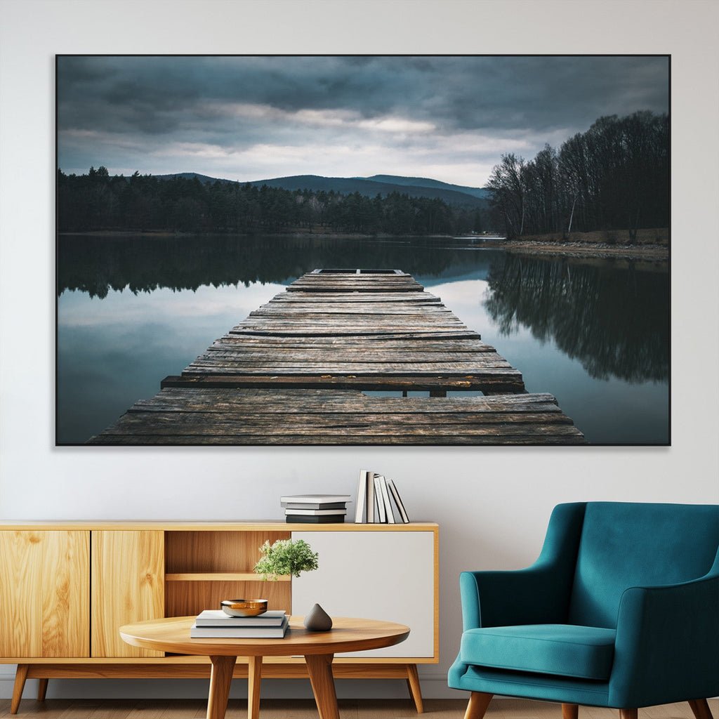Wooden Bridge Near Lake Wall Art Canvas Print