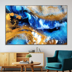 Blue Orange Marble Fluid Effect Canvas Wall Art Print