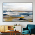 Abstract Landscape Wall Art Canvas | 3 Panel Modern Blue, Gold and White Canvas Art
