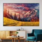 Mountain and Daylight Red Sunset Wall Art Canvas Print