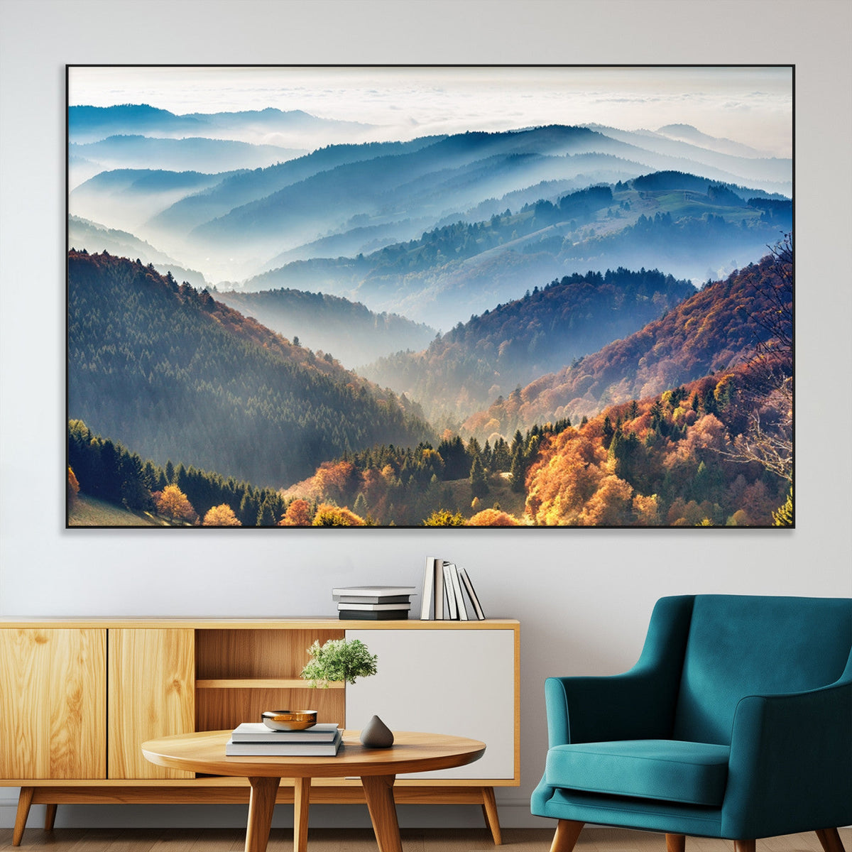 Misty Mountain Sunrise Triptych Canvas Print | Autumn Landscape Wall Art