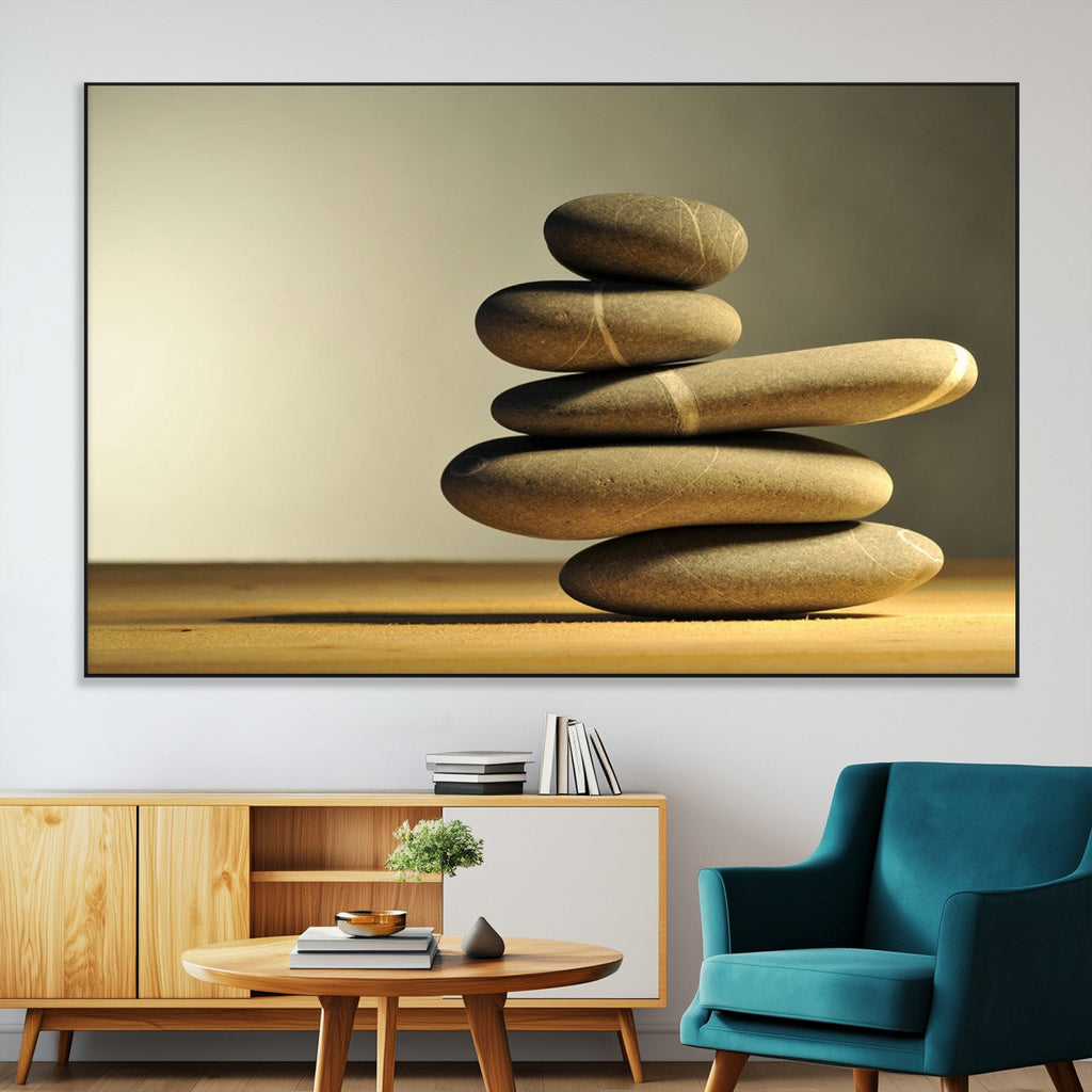 Fluvial Zen Stones Canvas Wall Art Print