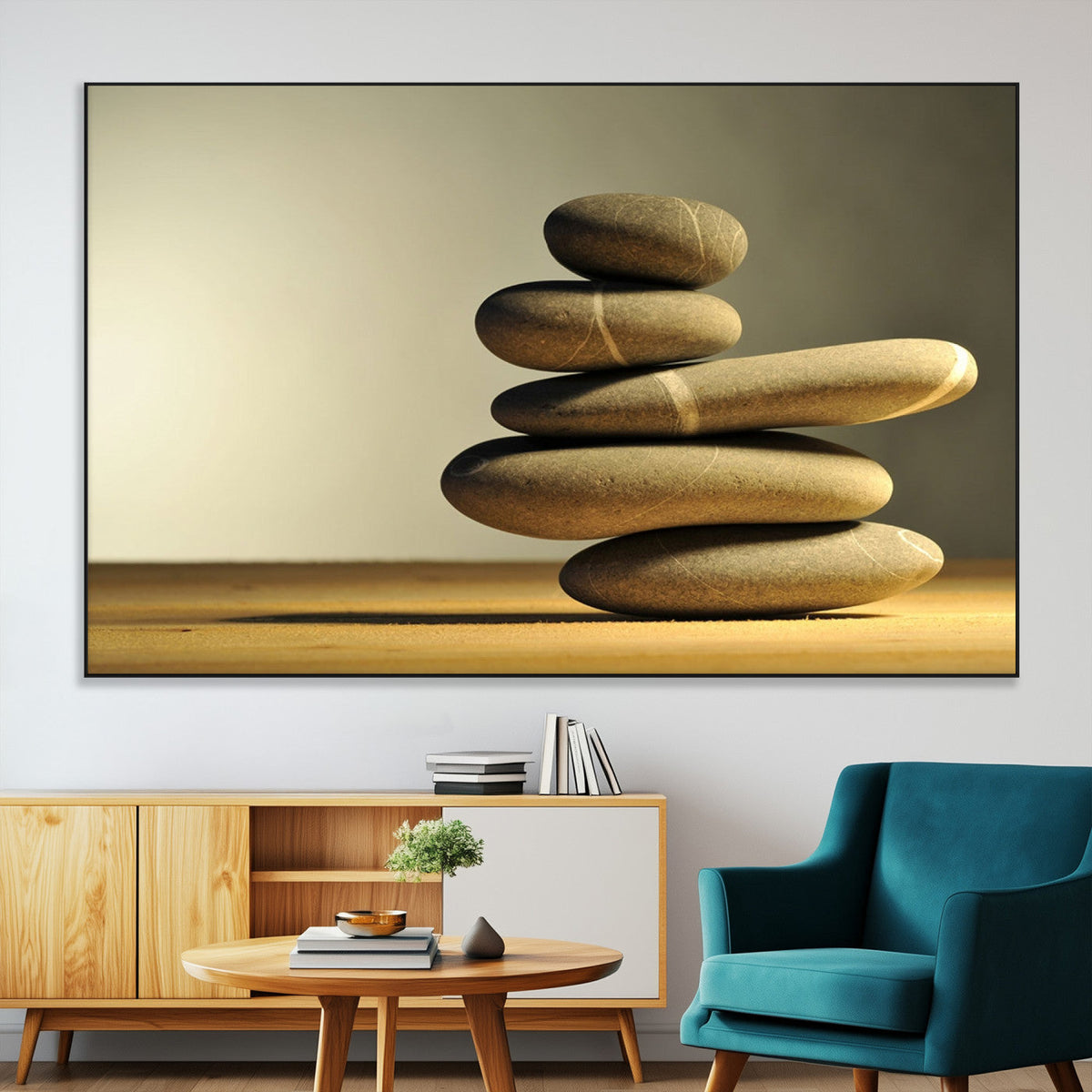 Fluvial Zen Stones Canvas Wall Art Print